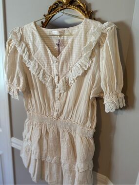 LoveShackFancy Cream Eyelet Ruffle Dress